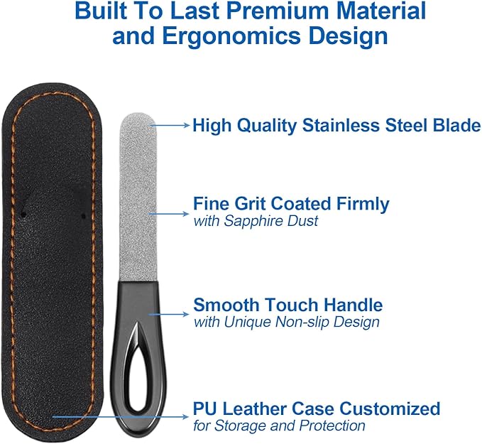 Metal Nail File, Stainless Steel Fingernail Files Double Sided Grit Nail Filer with Leather Cases and Non Slip Handle (2 Pack 3.6IN Gunmetal Files with PU Cases)