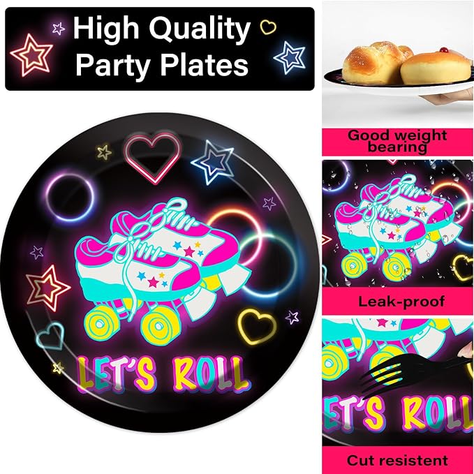 50 Guests Roller Skating Plates and Napkins Party Supplies Retro Roller Skate - Image 3
