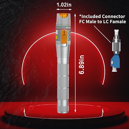 Fiber Visual Fault Locator 50KM with FC/LC Adapter Kit, VFL Include Single Mode 9/125um FC Male to LC Female Connector, Red Light Pen for CATV Telecommunications Engineering Maintenance