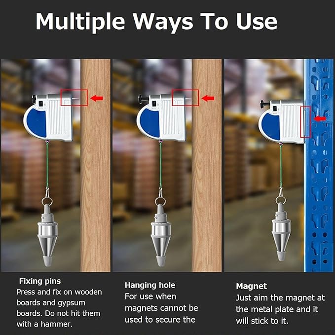 Retractable Plumb Bob With 19.7ft String, Magnetic Retractable Plumb Bob Construction Tools, Automatically Stretch Line Quickly Stabilize Plumb Bob Tool, Plumb Bob Reel Retractable