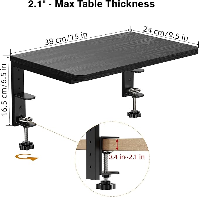 Desk Extender, 15-inch Clamp-On Desk Shelf, Height-Adjustable Desktop Shelf - Image 2