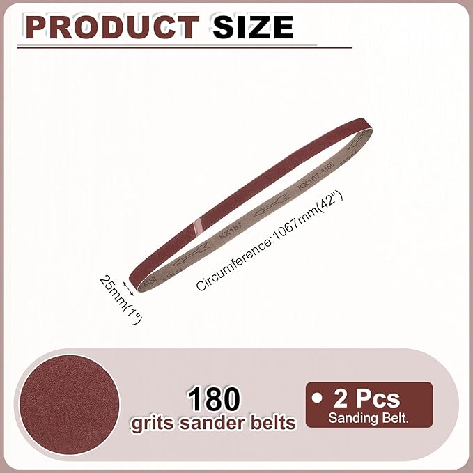HARFINGTON 1 x 42 Inch Sanding Belts, 2 Pcs 180 Grits Aluminum Oxide Abrasive Belt Sander File Belt for Woodworking, Metal Polishing, Knife Sharpener