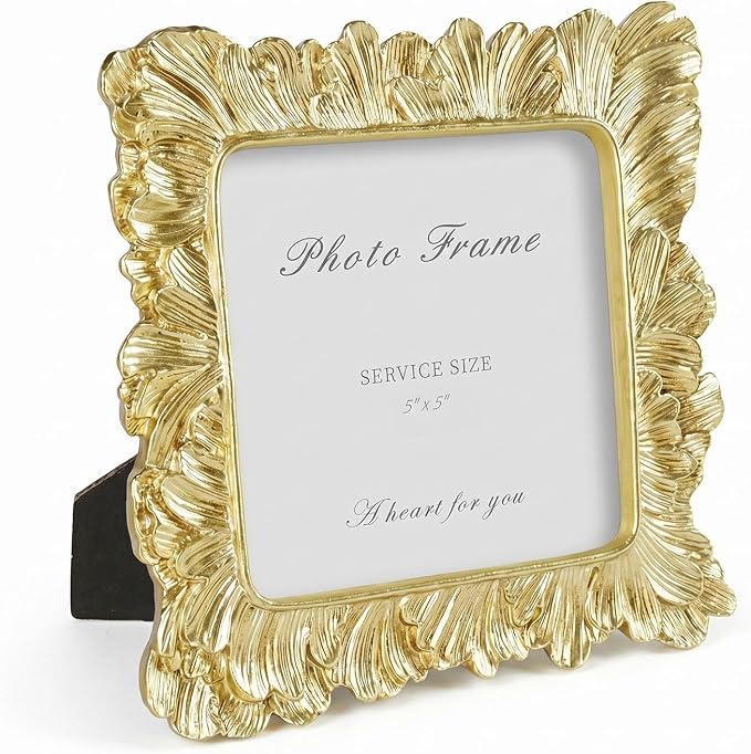 Cuspin Gold Picture Frame 5x5 Frames, Vintage Ornate Frame Palm Leaves Textured by Cuspin