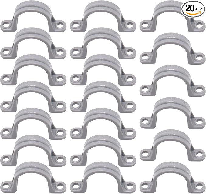 3/4 Inch PVC Pipe Strap, 2-Holes Conduit Pipe Clamps Plastic Pipe Supports (Grey, 20 Pcs)