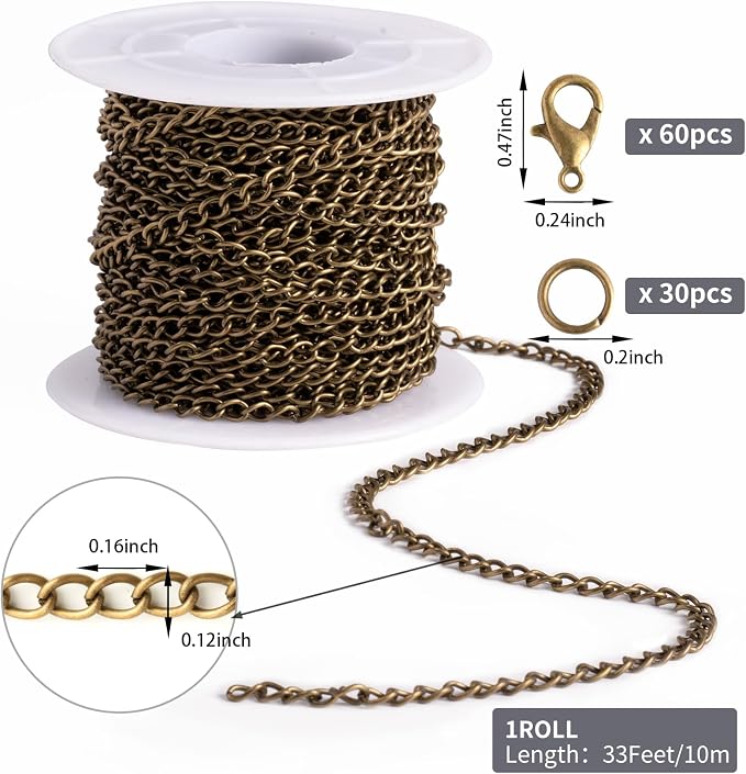 Lemonkey 33 Feet Metal Bronze Necklace Chains Curb Links Chains Bulk - Image 2