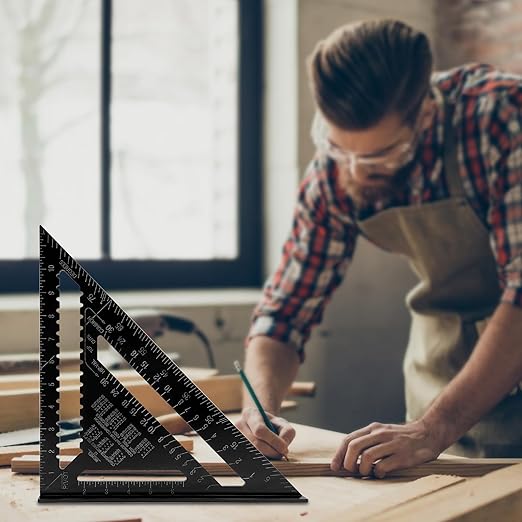 12 inch Rafter Square Aluminum Alloy Double Scale Triangle Ruler Angle Ruler Carpenter Triangle Square Rafter Tool Mensurement Tool for Woodworking and Carpentry