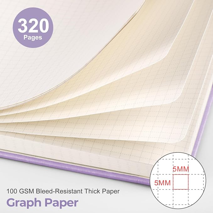 EMSHOI Graph Grid Journal Notebook, 320 Pages, A5 Size | Leather Hardcover - Image 2