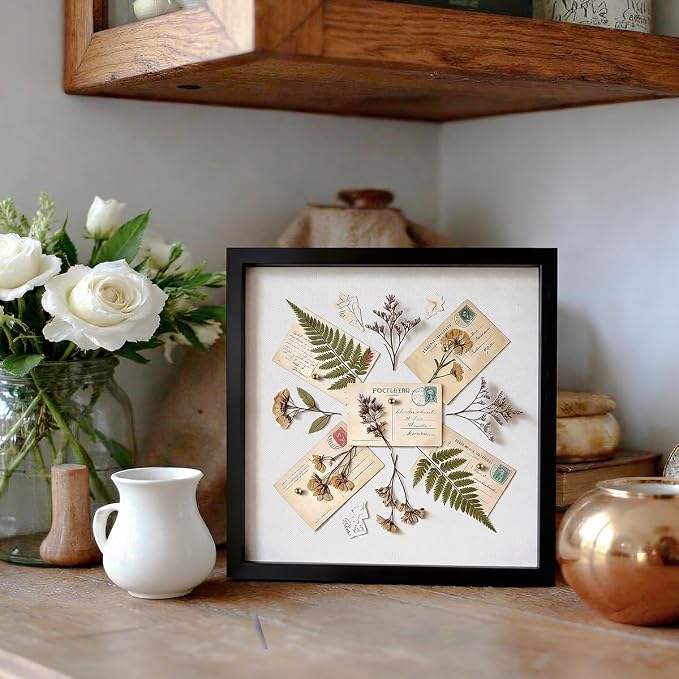 8x8 Shadow Box Frame with Linen Background & Metal Push Pins, Plexiglass Front - Image 5
