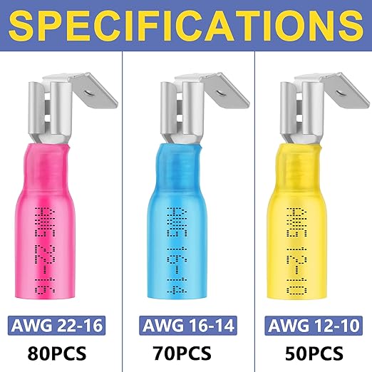 haisstronica 200PCS Heat Shrink Piggyback Spade Connectors, 22-10 AWG Piggyback Wire Connectors, Quick Disconnect Piggyback Terminals (3Colors/3Sizes)