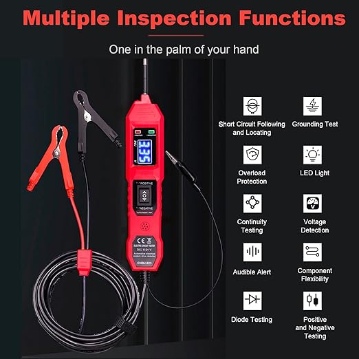 Multifunctional Car Circuit Tester,Digital Display Short Circuit Finder,6-24V AC/DC Car Power Tester, Component Activation Electrical Tester for Trailer Lights Testing/Continuity Testing