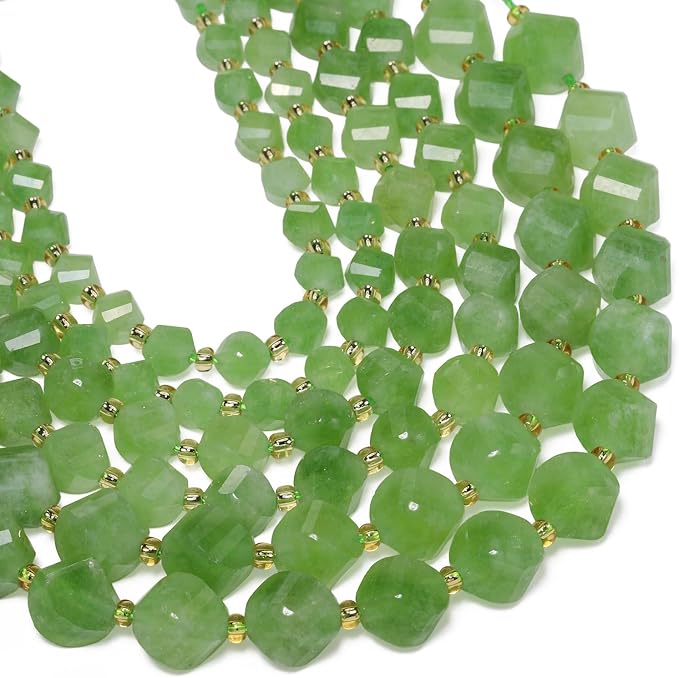 34pcs Natural Green Jade Stone Beads by Yochus
