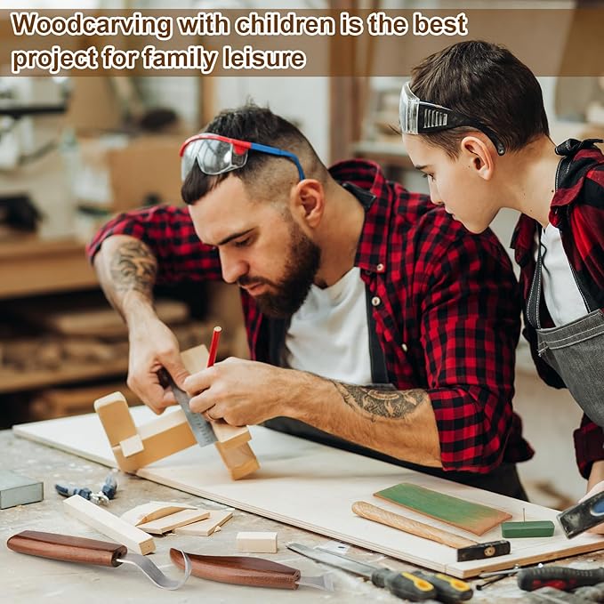 Wood Carving Knife With Leather Strop and Polishing Compound, Wood Whittling Tools for Beginners, Adults and Kids (Hook Carving Knife)