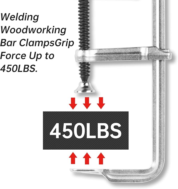 4-Pack Welding Bar Clamps 12 Inch, Drop Forged Steel Bar Clamps Throat Depth 3 inch Load Force 450 Lbs for Woodworking,Welding, Metal working