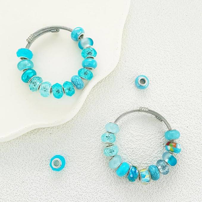 200Pcs Large Hole Beads Spacer Bead Sky Blue Assorted European Craft Big Beads - Image 3