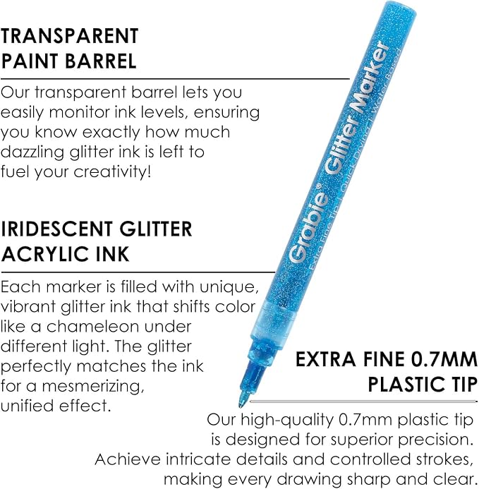 Grabie Black & White Extra Fine Tip Acrylic Paint Marker Set, 6 Pack, 0.7mm - Image 2