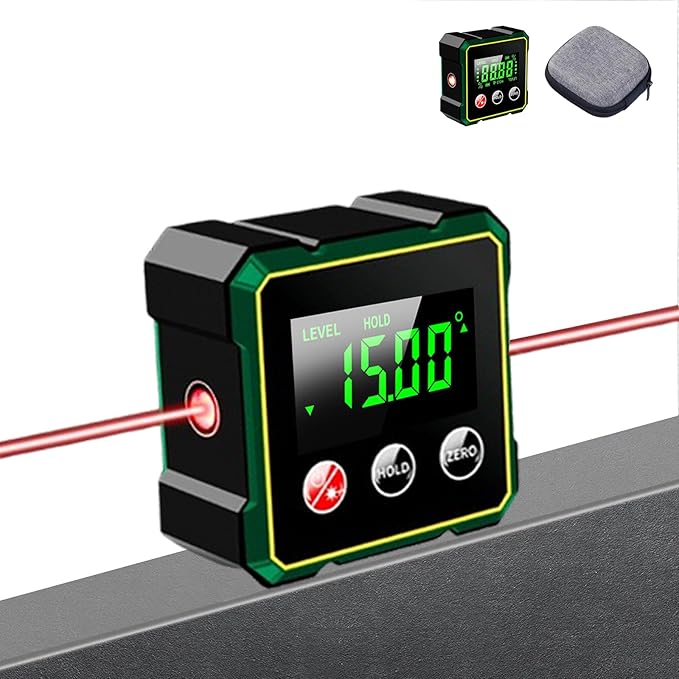 Digital Angle Finder with Electronic Laser Level,Inclinometer- 4-side Strong Magnetic Angle Gauge with Backlight, Finder Measuring Tool for Woodworking Tablesaw(Laser Level is Class II, Output<5mW)