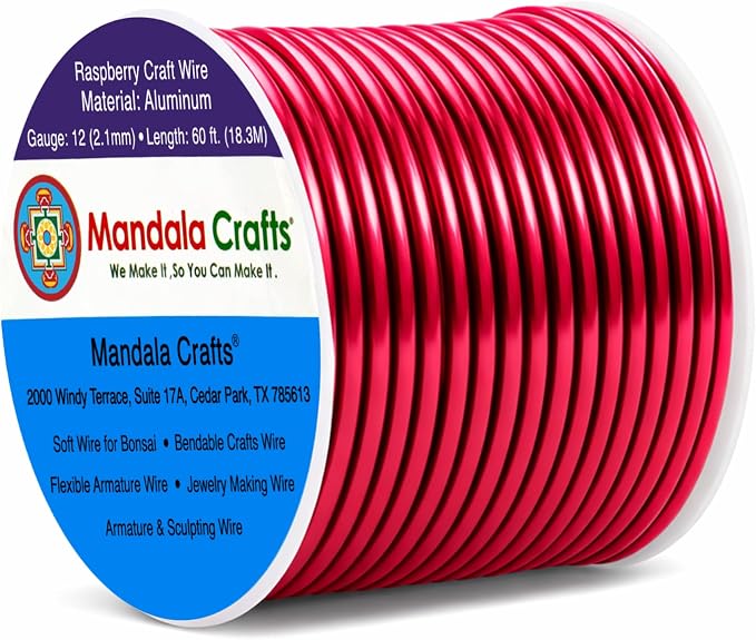Mandala Crafts 12 Gauge Raspberry Anodized Aluminum Craft Wire, 60 FT | Colored by MandalaCrafts