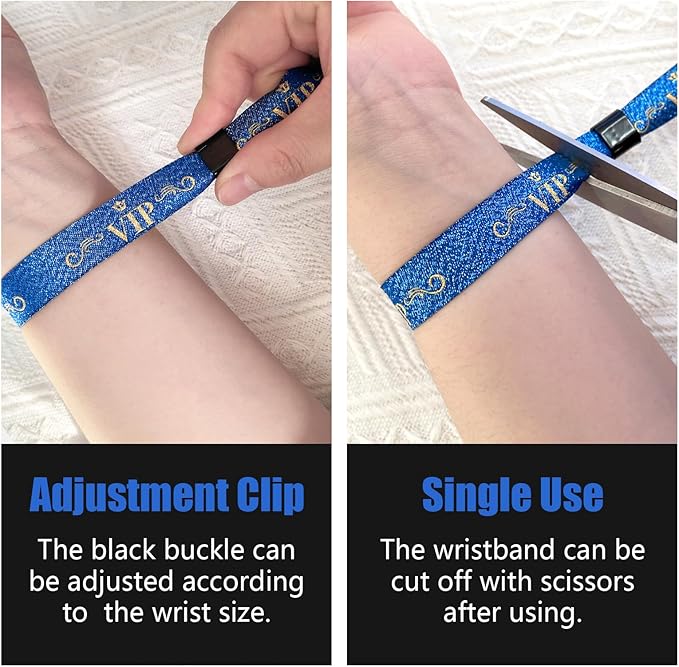 VIP Cloth Wristbands - 100 Pcs, Disposable, Colored, Lightweight for Concerts & Parties (Blue)