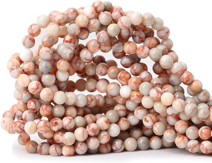 60PCS 6mm Natural Red Network Stone Round Loose Beads by CHEAVIAN