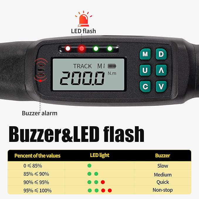 1/2" Drive Digital Torque Wrench with 10-200Nm (7.4-147ft-lb) Range, ±2% Calibrated Accuracy, Smart LED & Buzzer Duo-Alert, and Memory Function for Reliable Automotive, Car, and Truck Lug Nuts