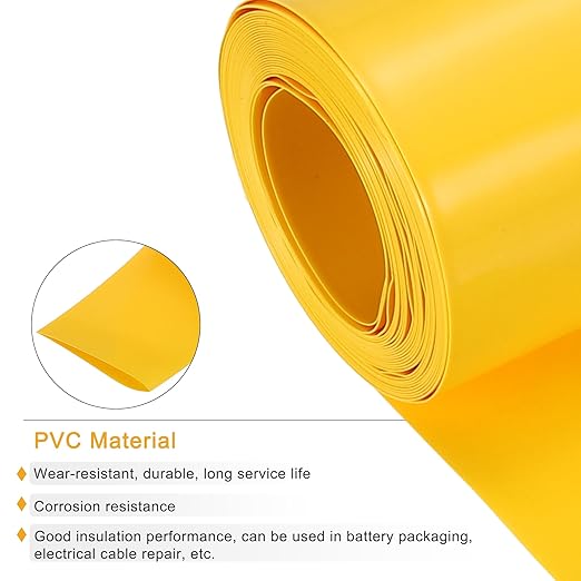 MECCANIXITY Battery Wrap PVC Heat Shrink Tubing 32mm Dia 50mm Flat 10 Feet(3meters) Yellow Good Insulation for Battery Pack