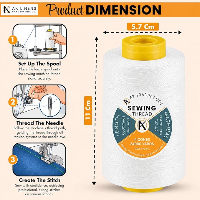 AK Trading 4-Pack White All Purpose Sewing Thread Cones of High Tensile - Image 2