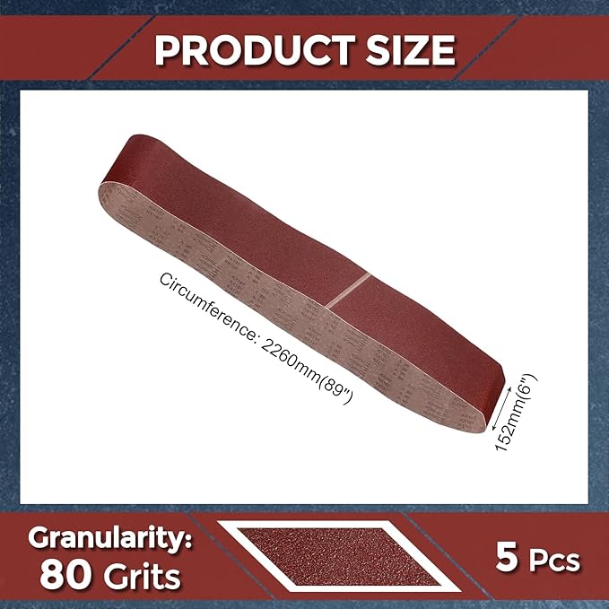 2 Pcs Sanding Belts 6 x 89 Inch 80 Grit Aluminum Oxide Abrasive Sandpaper for Belt Sander Metal Grinding Wood Working Weld Rust Removal