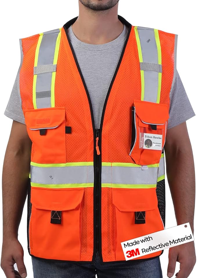 Neopelta Reflective Safety Vest Orange Mesh, Made with 3M Reflective Tape, Heavy Duty Vest with ID pocket, Padded Neck, Orange 4XL