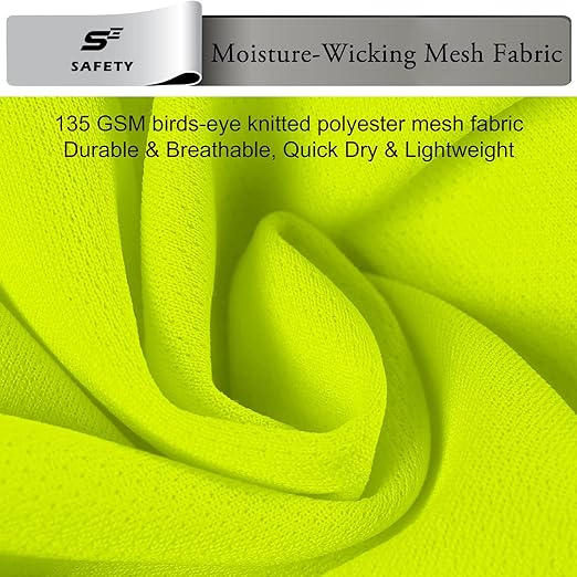 Hi Vis T Shirt Class 3 High Visibility Shirts for Men Safety Shirts With Reflective Strips and Pocket Breathable Construction Work Mesh Short Sleeve Yellow 4XL