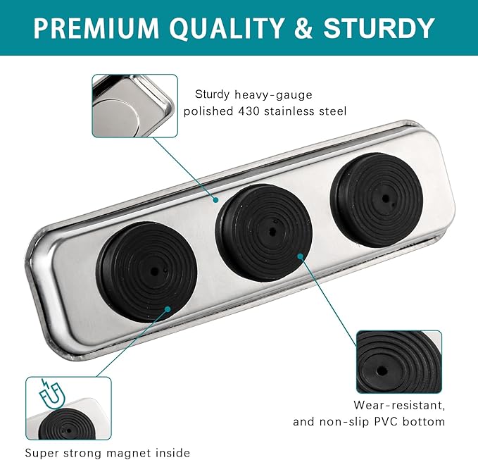3 Pieces Magnetic Trays with 5LBs Telescoping Magnetic Pick-up Tool Set, 8.9" and 2 Pieces 3.7" Rectangle Stainless Steel Magnet Parts Tray for Screws, Mechanic's
