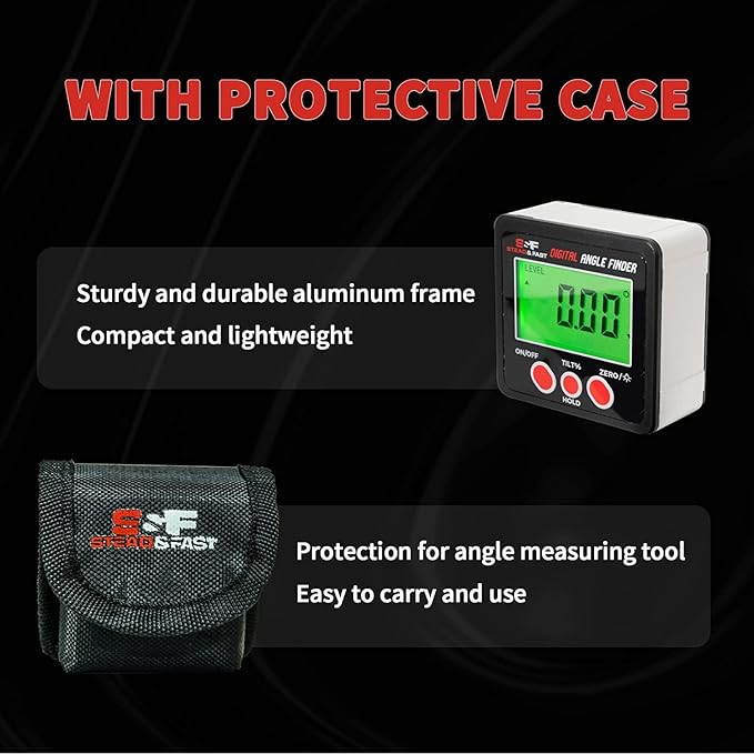 S&F STEAD & FAST Digital Angle Finder Gauge Magnetic Protractor Inclinometer Angle Cube Level Box with Magnetic Base and Backlight on Demand for Woodworking,Table Saw,Construction