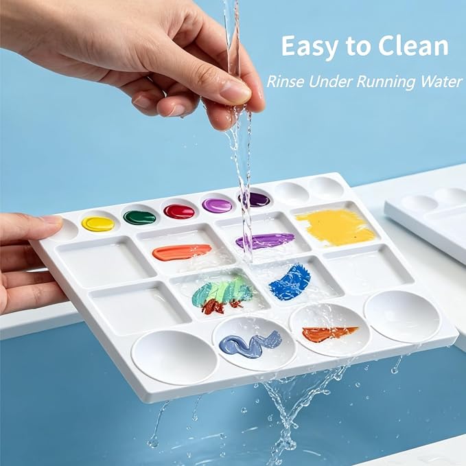 Lyellfe 10 Pack Plastic Palette, 20 Well Sturdy Reusable Paint Palette - Image 3