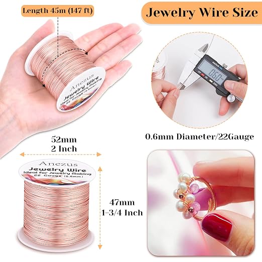 22 Gauge Jewelry Wire, Anezus Rose Gold Craft Wire Tarnish Resistant Copper - Image 2