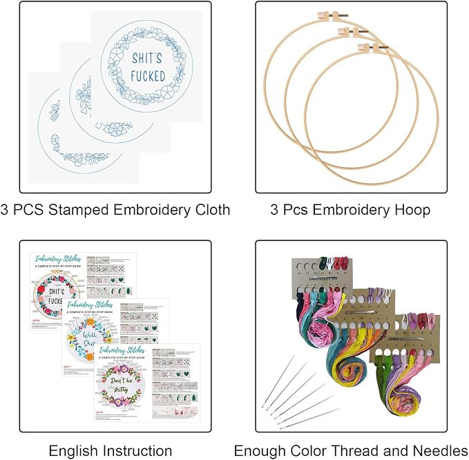 Louise Maelys 3 Sets Funny Embroidery Kits - Image 2