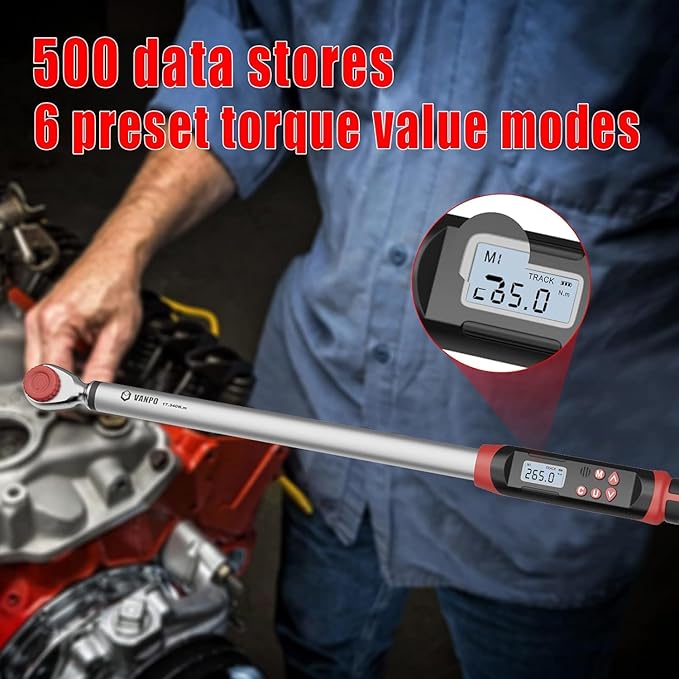 1/2-Inch Drive Digital Torque Wrench(12.5-250.8 ft-lbs./17-340Nm), Accurate to ±2%, Electronic Torque Wrench Set with Buzzer & LED Indicator for Bike Moto Car