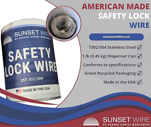 Safety Lock Wire - T302/304 Stainless Steel Safety Wire for Aviation, Automotive, Industrial Use - 1lb Dispenser Can - Made in USA (0.025 in)