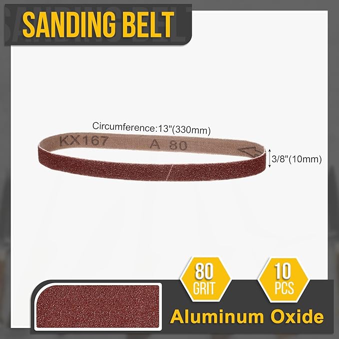 3/8 x 13 Inch Sanding Belt, 10 Pcs 80 Grit Knife Sharpener Belts Work Sharpening for Belt Sander Knife Carving Tool Metal Working