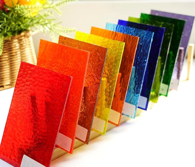 Lanyani 10 Sheets Bright Variety Transparent Textured Stained Glass Sheets Pack - Image 2