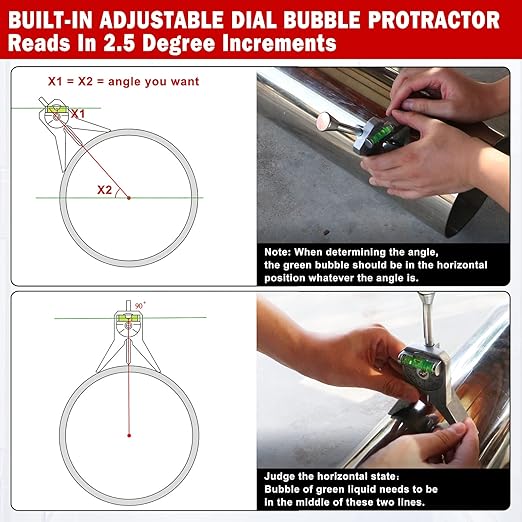 Pipe Center Finder, Pipefitter Tools w/Centering Head, Pipe Fitting Tools Center Finder Tool to Measure Pipe Diameter Over 0.5" and Up, 4" Y-Type Base Fitted with Adjustable Dial Bubble Protractor.