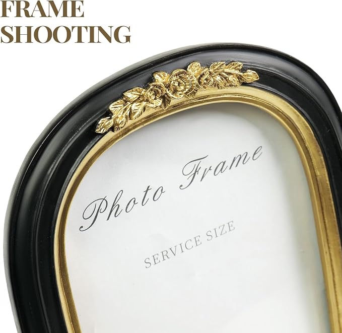 Cuspin Vintage 4x6 Picture Frame Black and Gold, Ornate Arched Resin Photo Frame - Image 2