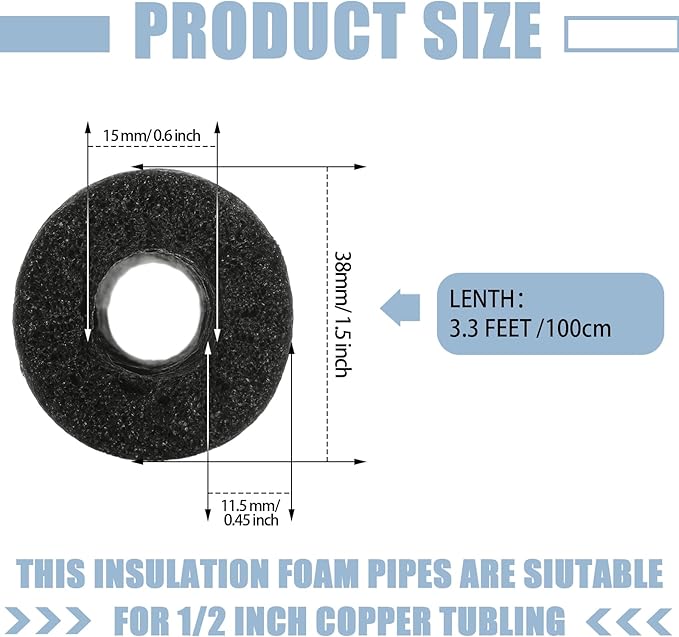 Amylove 24 Pcs 3.3 Feet Foam Pipe Insulation Foam Tube Insulating Water Pipe Pool Swim Noodles Heat Preservation Pipe Covers for Tubing Outdoor Freeze Protection (Black,1/2 Inch)