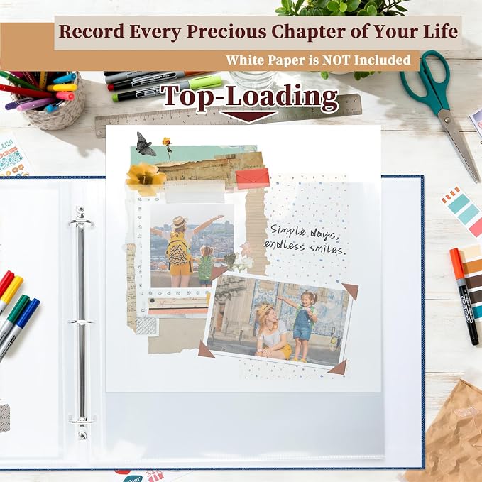 12x12 Inch Large 3 Ring DIY Scrapbook Photo Album, Linen Cover Scrapbook - Image 6
