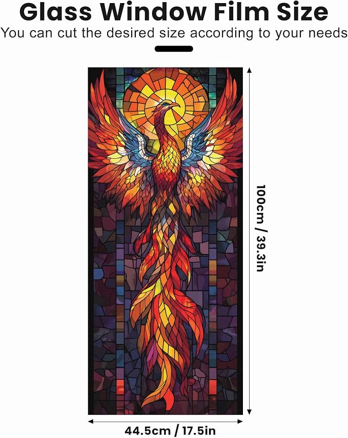 Stained Glass Window Privacy Film: Non-Adhesive Sun and Landscape Mosaic Design - Image 2