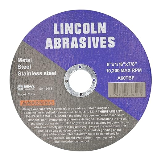 25 Pc 6" x 1/16" x 7/8" Cut-Off Wheels Lincoln Abrasives Metal & Stainless Steel