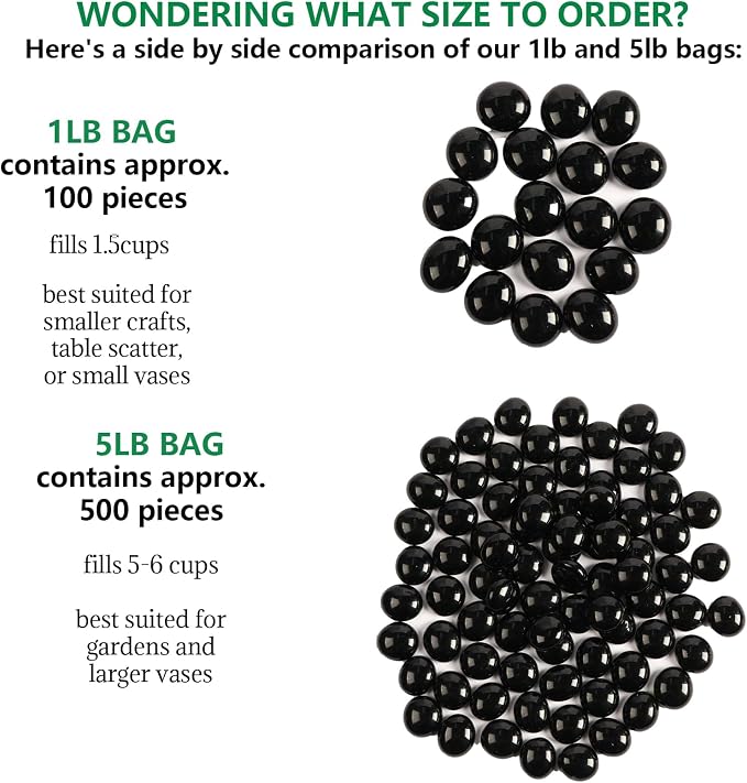 0.5lb Black Glass Marbles for Vase Black Flat Glass Beads, Decorative Pebbles - Image 6