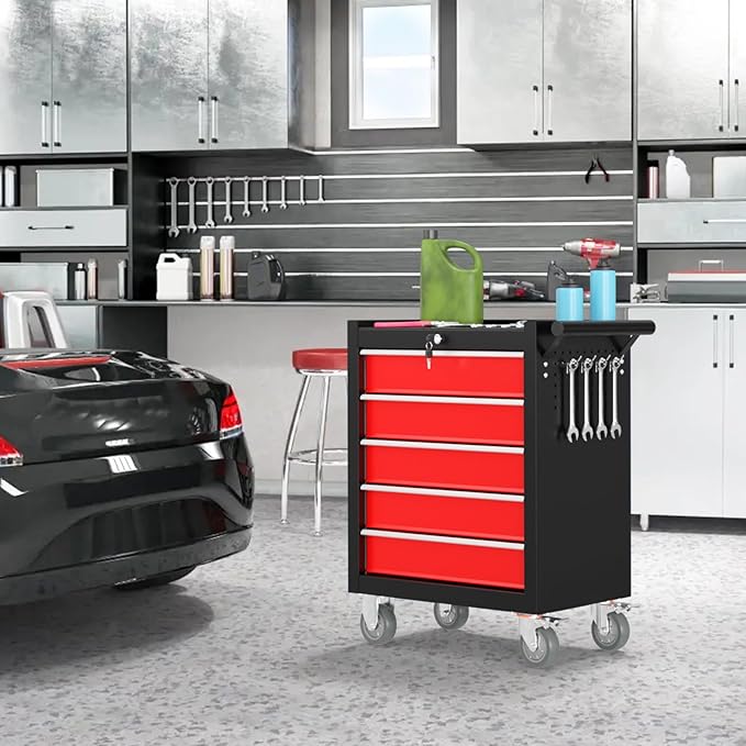 5 Drawers Rolling Tool Chest, Portable Storage Tool Box with Wheels, Rolling Tool Box with Lock for Warehouse, Garage, Repair Shop and Tool Room