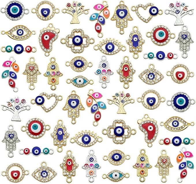 50pcs Evil Eye Beads Charms for Jewelry Making Assorted Evil Eye Connector by WOCRAFT