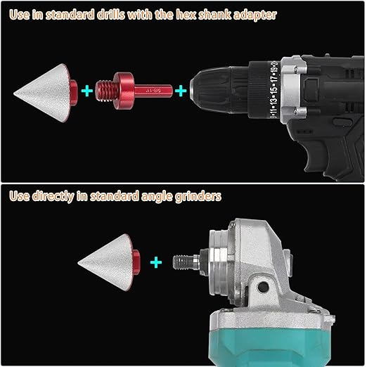 HARFINGTON Diamond Beveling Chamfer Bits 50mm Dia 5/8-11 Thread Cone Grinder Bit with Adapter, Countersink Drill Bit to Enlarge Holes for Porcelain Tile, Marble, Ceramic, Glass, Stones