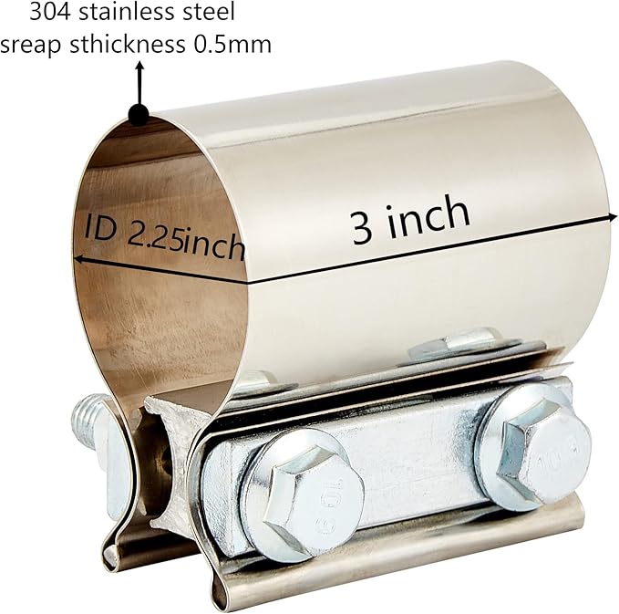 Butt Joint Band Clamps,Exhaust Muffler Clamp Exhaust Pipe Clamps Sleeve Stainless Steel (4, 2.25'')