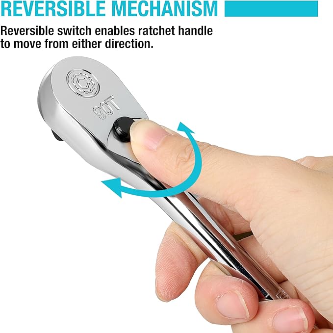 DURATECH Extra Long Handle 3/8-Inch Drive Ratchet, 90-Tooth Ratchet Wrench with 12" Handle and Dust Proof Teardrop Enclosed Head, Reversible, CR-V Steel Made, CR-MO Head, Full Polished, Gifts for Men